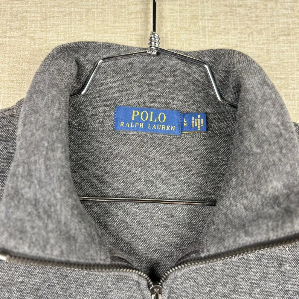 Polo Ralph Lauren Mens Large Charcoal Gray Pique Quarter Zip Pullover Sweater